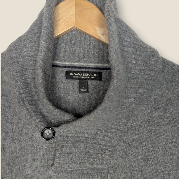 Banana Republic Men’s Large Gray Wool Blend Shawl Collar Italian Yarn Sweater - Picture 3 of 11